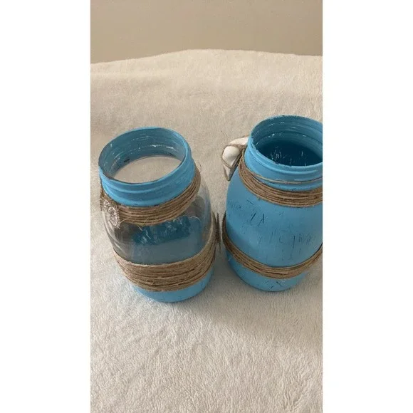 Set of 2 Beach Theme Jars Ball Canning Jar Handmade Aqua Blue Large - Picture 5 of 6